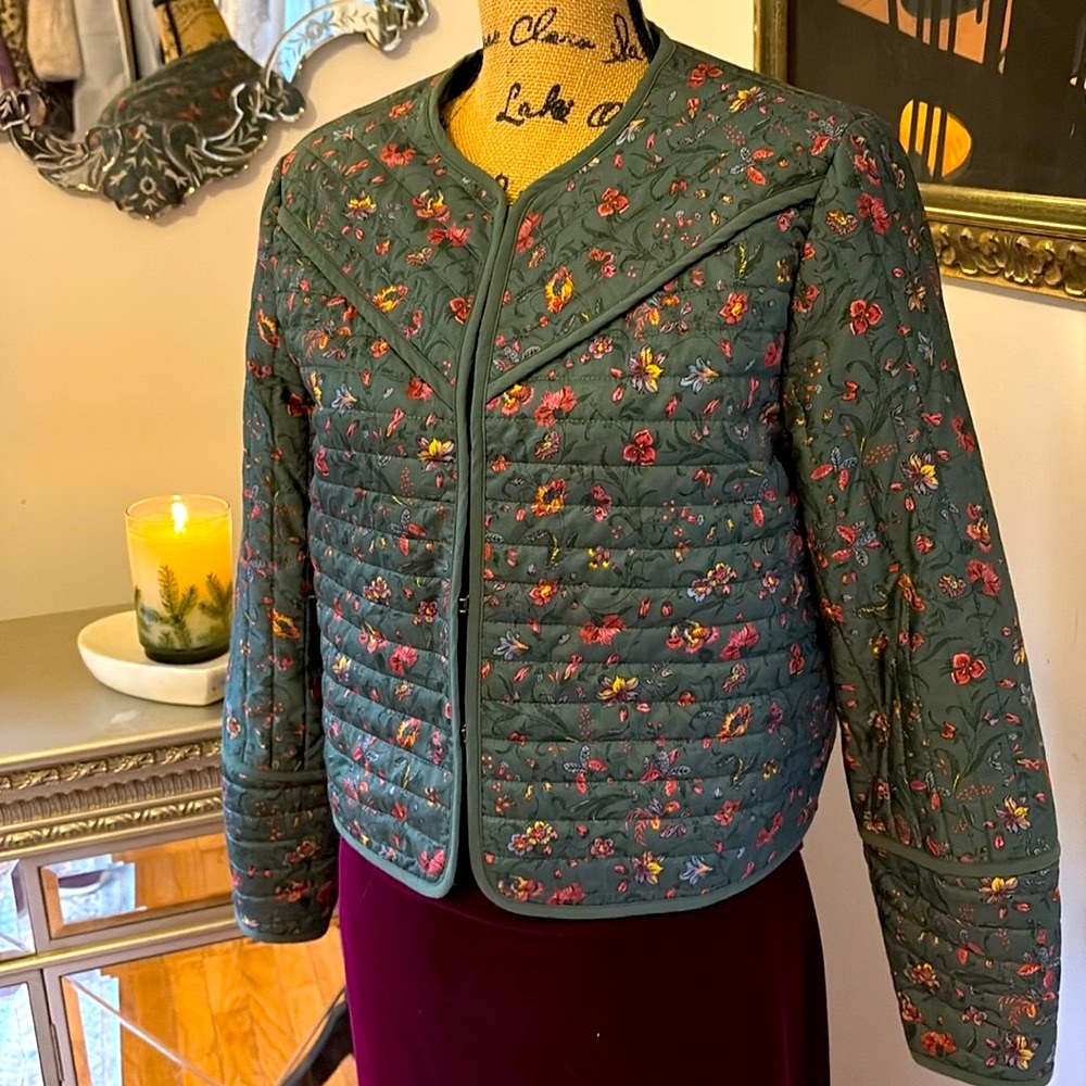 Hill House Home Amari chevron bottle green quilted floral jacket XS 2 4 sold out